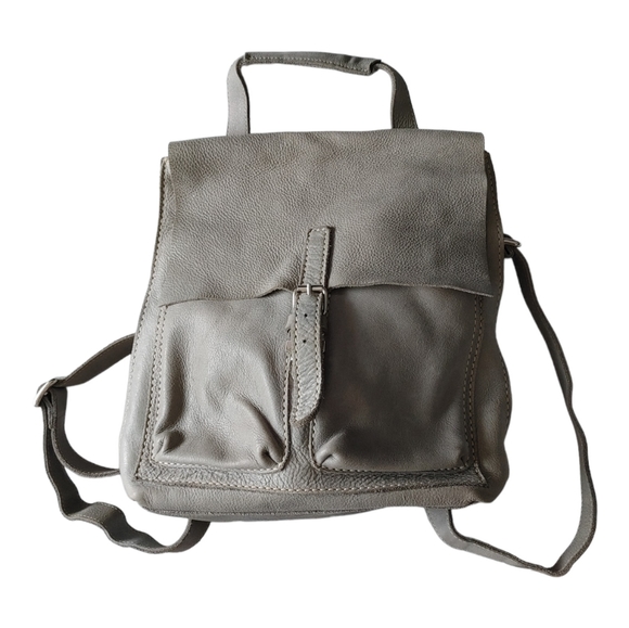 Roots Handbags - Roots Grey Leather Medium Backpack Shoulder Bag